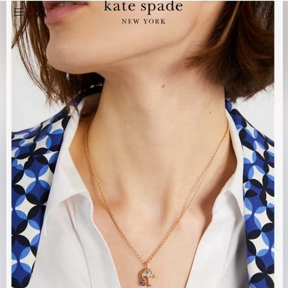 🔹️Kate Spade🔹️ Rain Or Shine Mini Pendant Necklace Umbrella Raindrop Dainty - Picture 3 of 4